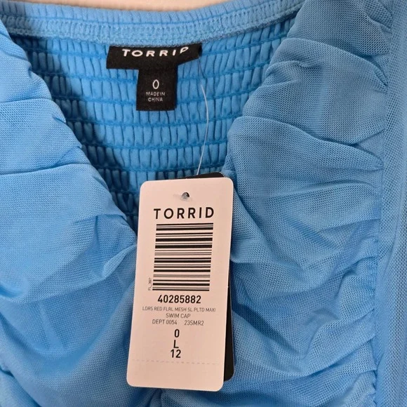NWT Torrid Mesh Spaghetti Strap Ruched Bust Maxi Dress Blue Size 12 Large Flowy - Picture 4 of 7